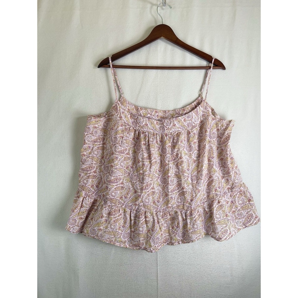 J Crew Tank Top Women's Size XL  Paisley Babydoll Beachy Coastal Ruffle